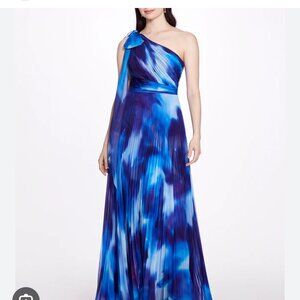 Marchesa Notte One-Shoulder Pleated Chiffon Gown (Size 2, tailored for 5’5”)